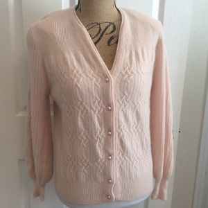 Vintage Adele Joyce lambswool angora pale pink blush knit Spring Winter sweater